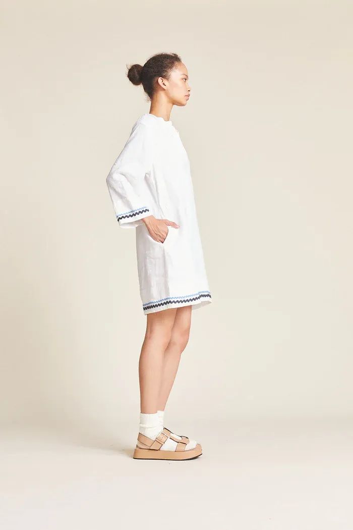 Trovata - Lucca Shift Dress in White w/ Ric Rac