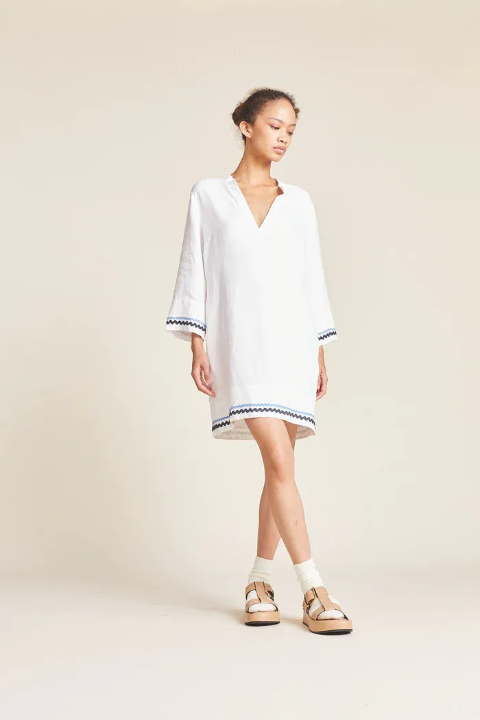 Trovata - Lucca Shift Dress in White w/ Ric Rac