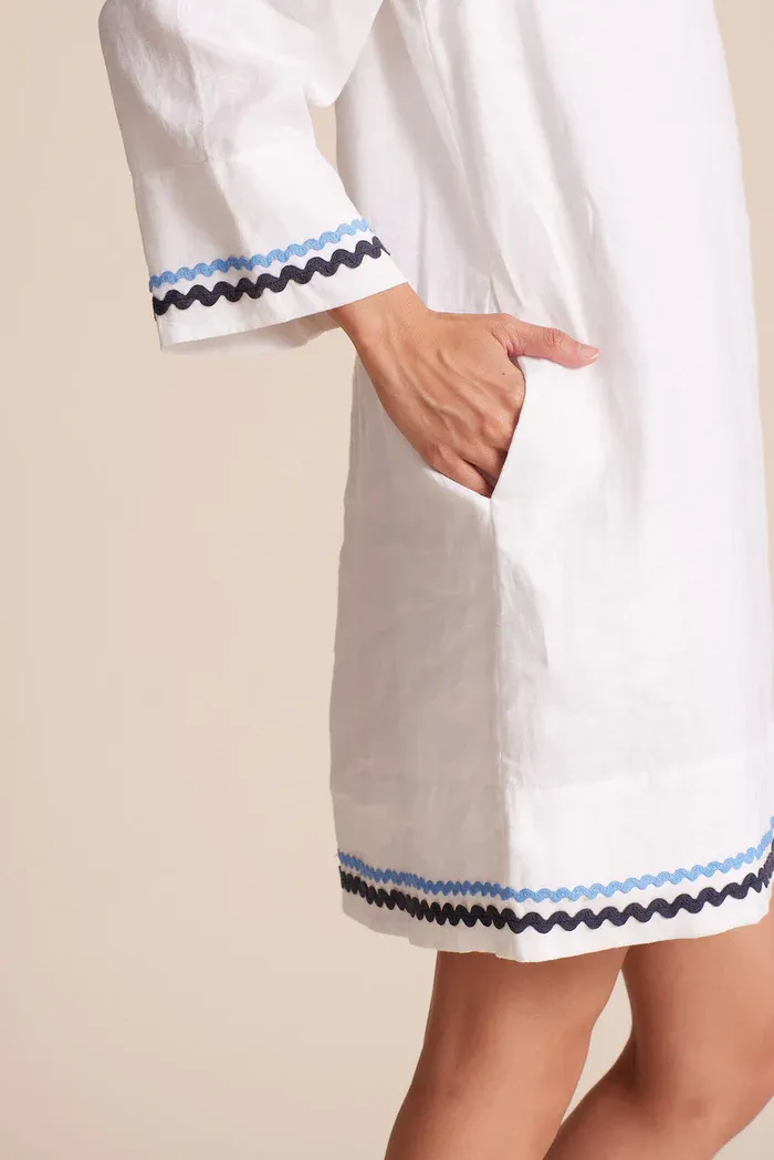 Trovata - Lucca Shift Dress in White w/ Ric Rac