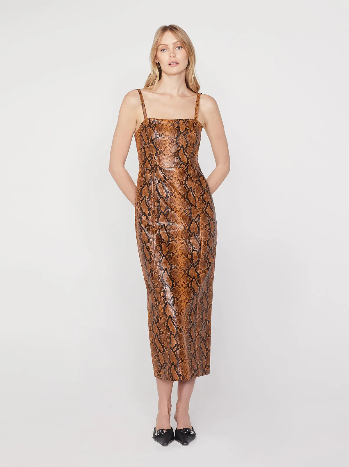 Ursula Caramel Snakeskin Vinyl Dress