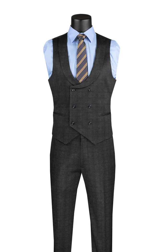 Vinci Slim Fit 3 Piece Stretch Fabric Suit with Armholes Black SV2W-8