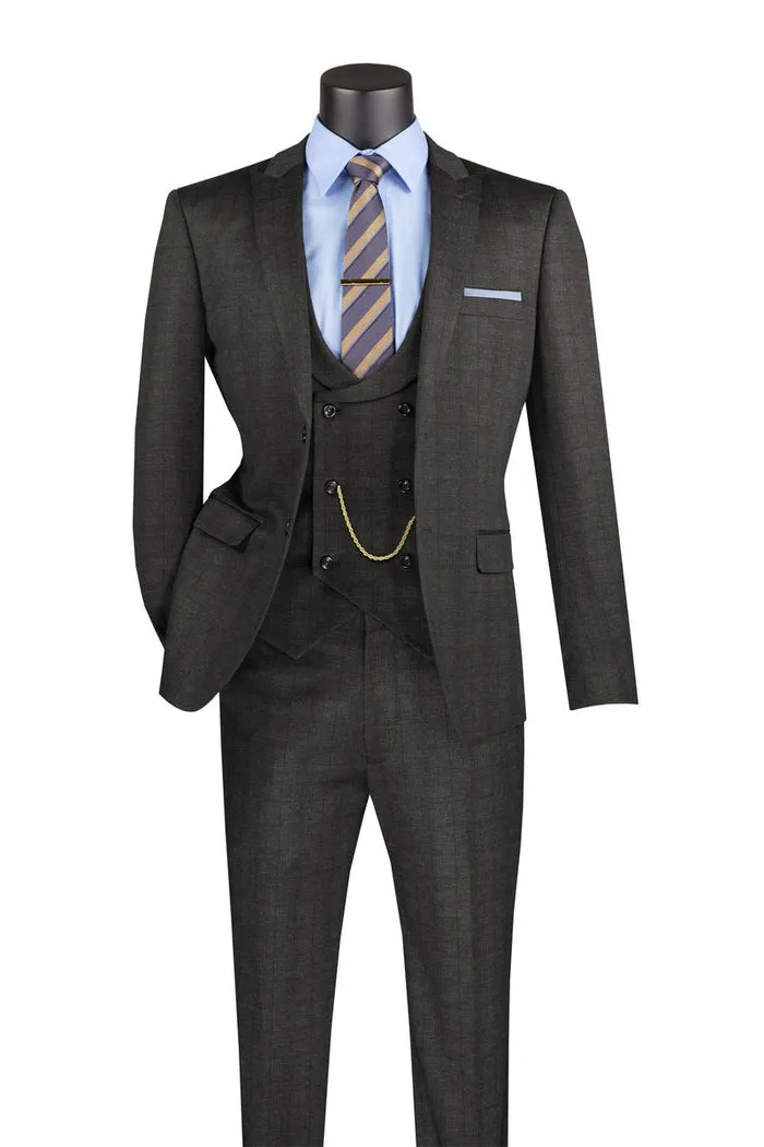 Vinci Slim Fit 3 Piece Stretch Fabric Suit with Armholes Black SV2W-8