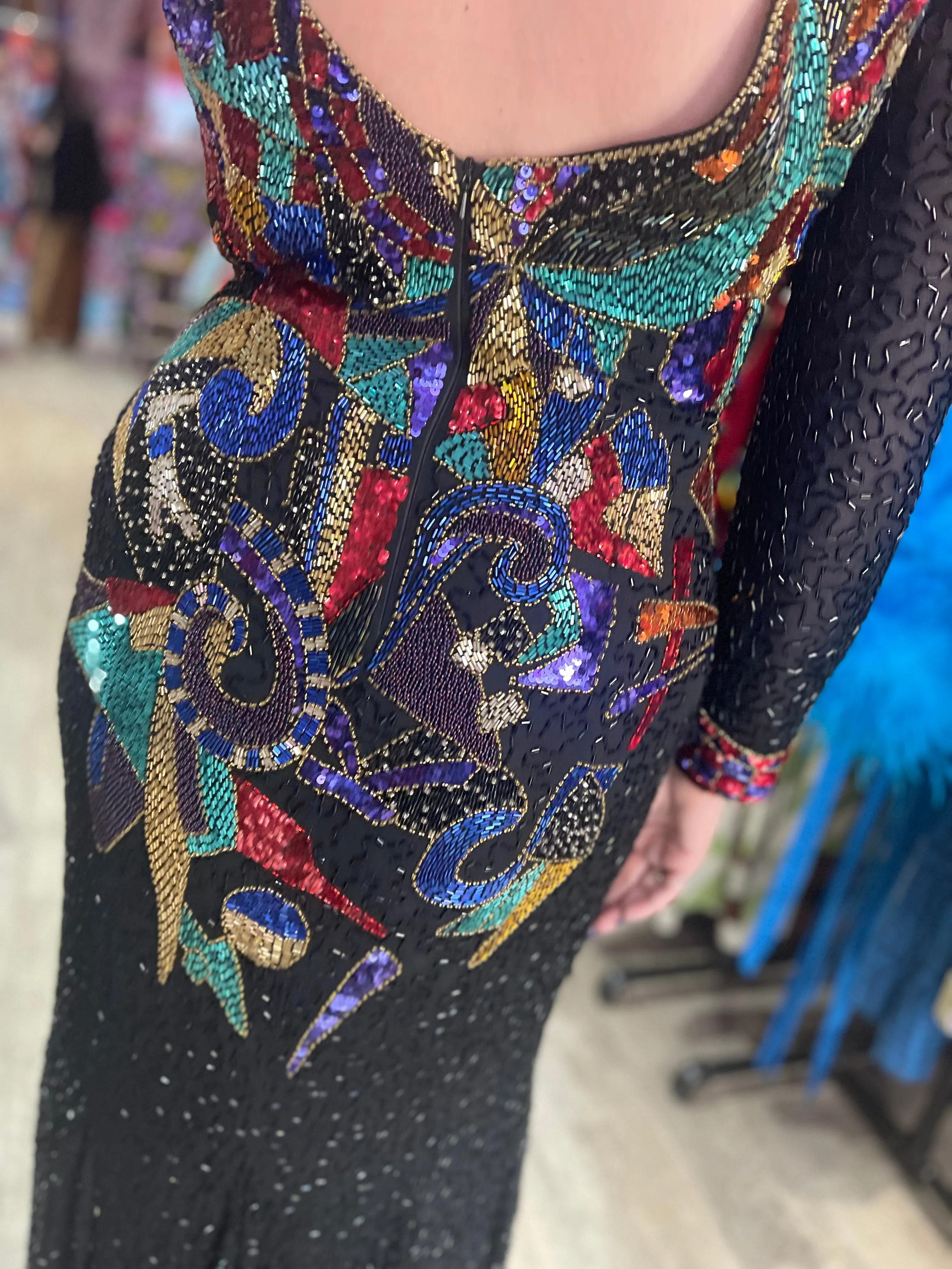 Vintage 80s Sequin Geometric Gown