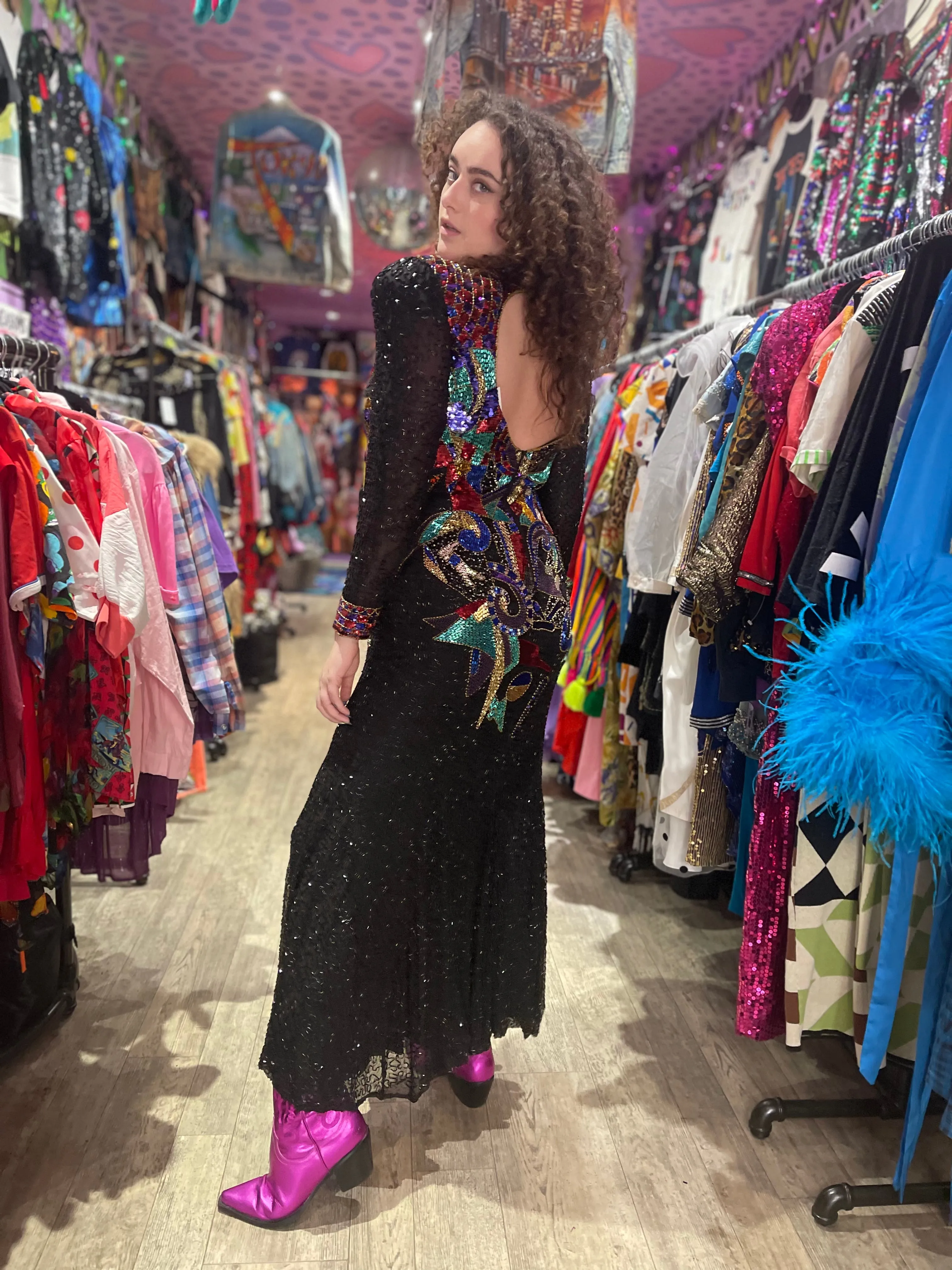 Vintage 80s Sequin Geometric Gown