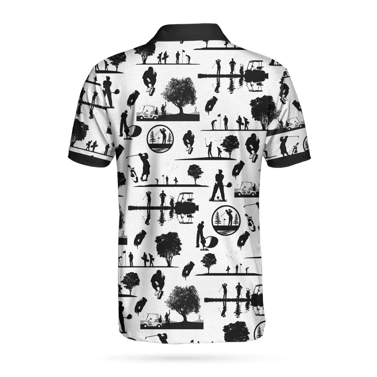 Vintage Silhouette Golfers All Over Print Polo Shirt, Black And White Golf Course Polo Shirt, Best Golf Shirt For Men Coolspod