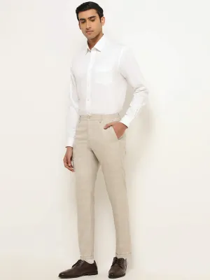 WES Formals Beige Mid-Rise Straight Fit Trousers