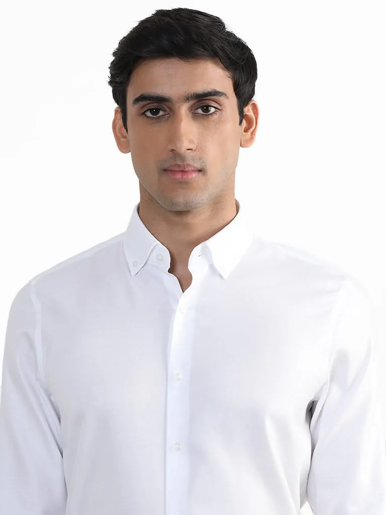 WES Formals Plain White Cotton Slim-Fit Shirt