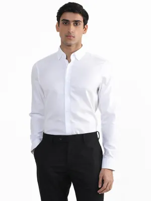 WES Formals Plain White Cotton Slim-Fit Shirt