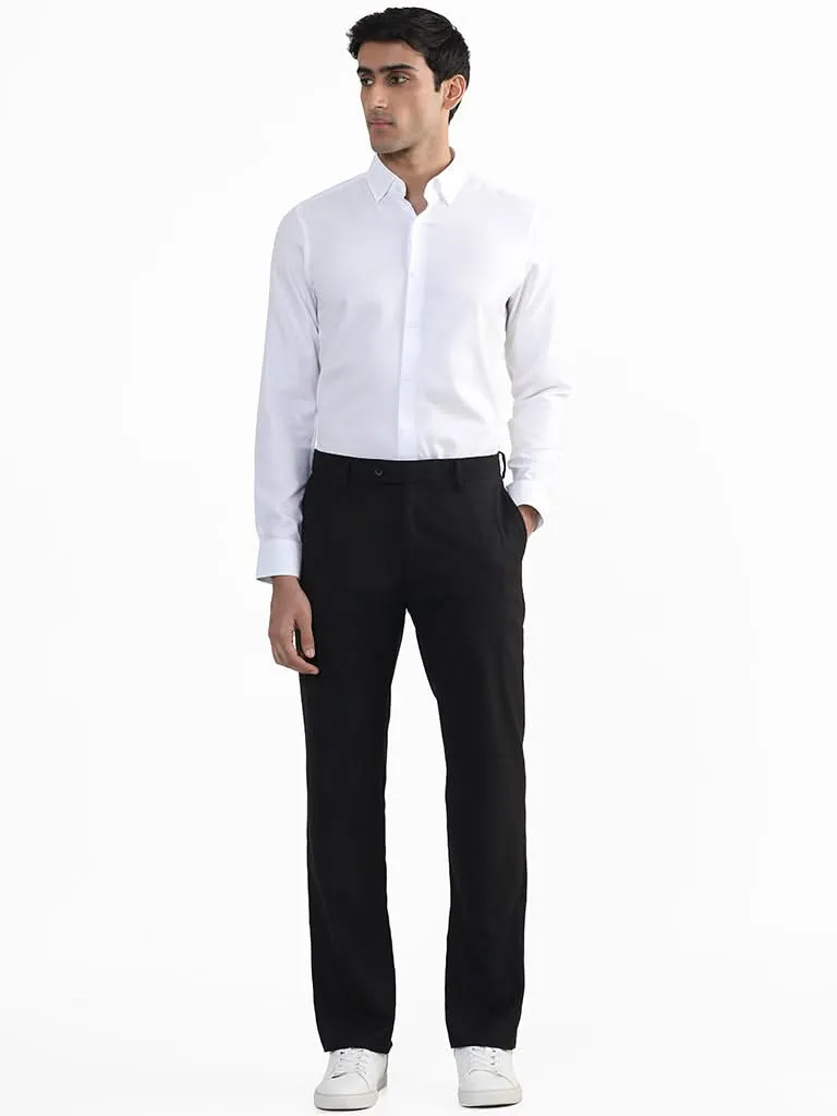 WES Formals Plain White Cotton Slim-Fit Shirt