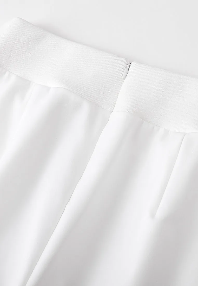 White Elastic Waist Straight-leg Pants