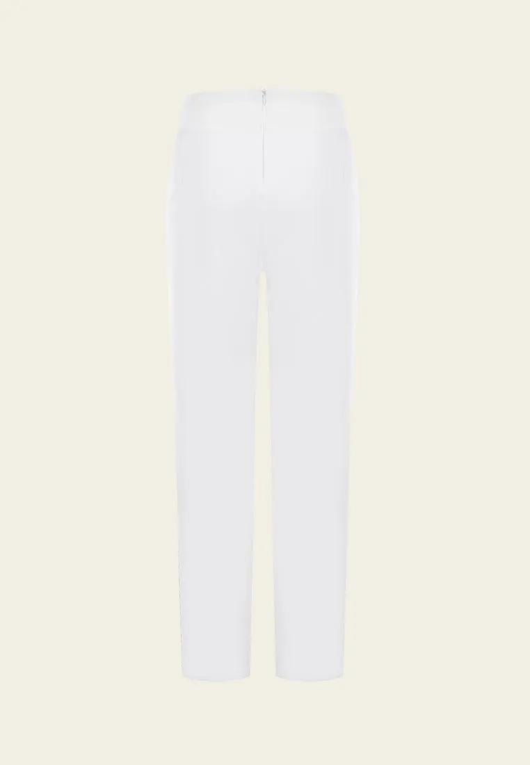 White Elastic Waist Straight-leg Pants