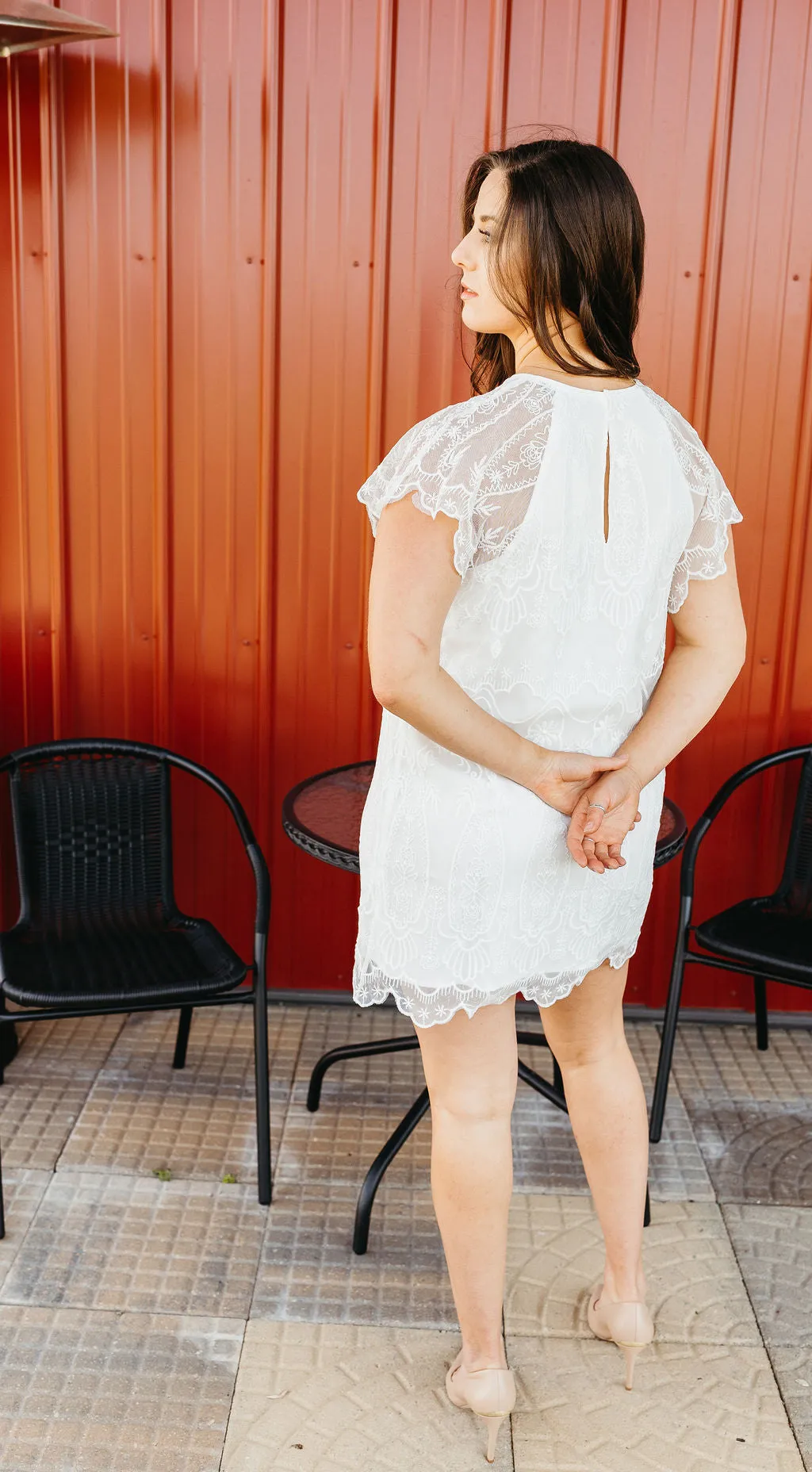 White // Gina Scallop Lace Shift Dress