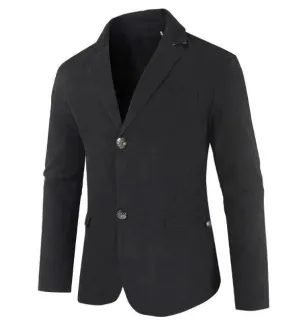 Wiaofellas  -  New Men's Solid Color Long Sleeves Dress Formal Cotton Blend Casual Slim Fit Two Button Suit Jacket Coat