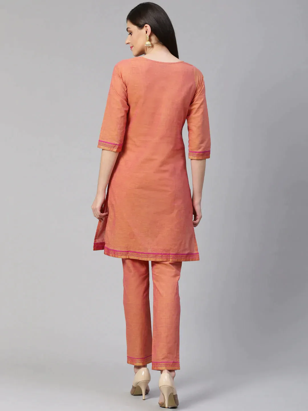 Women Pink Yoke Design Kurta With Trousers