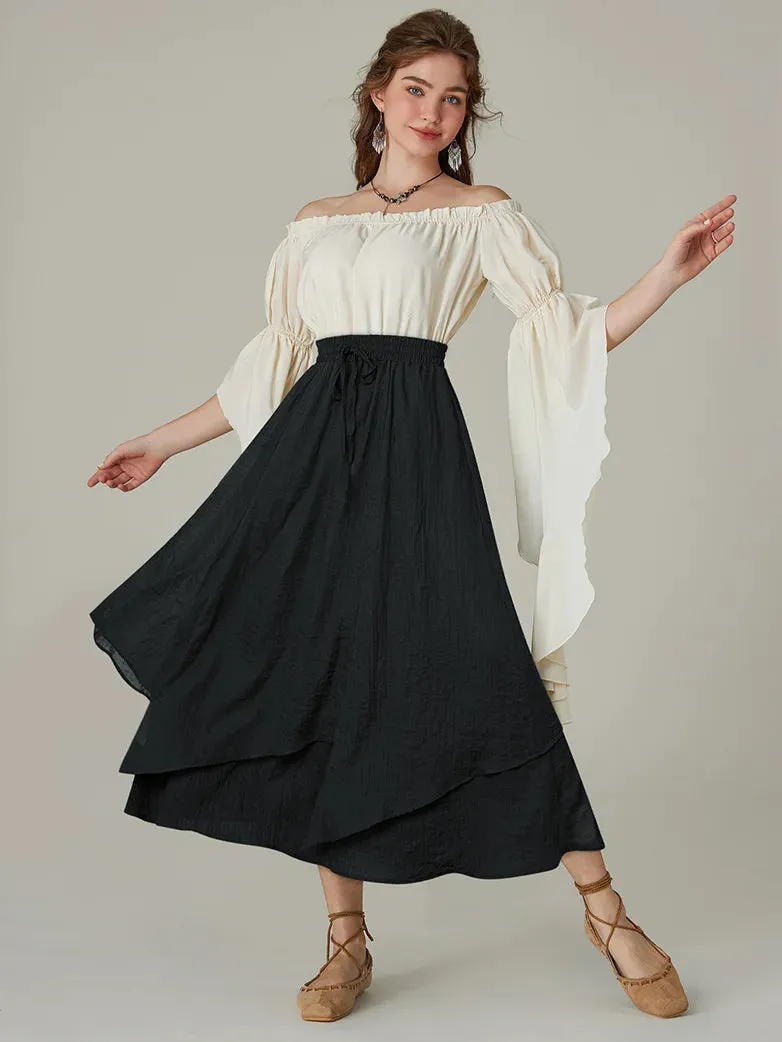 Women Renaissance 2-Layer Swing Pocket Maxi Skirts