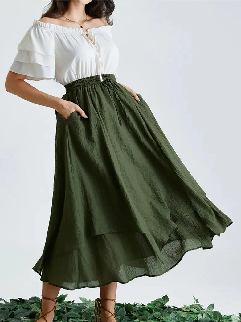 Women Renaissance 2-Layer Swing Pocket Maxi Skirts