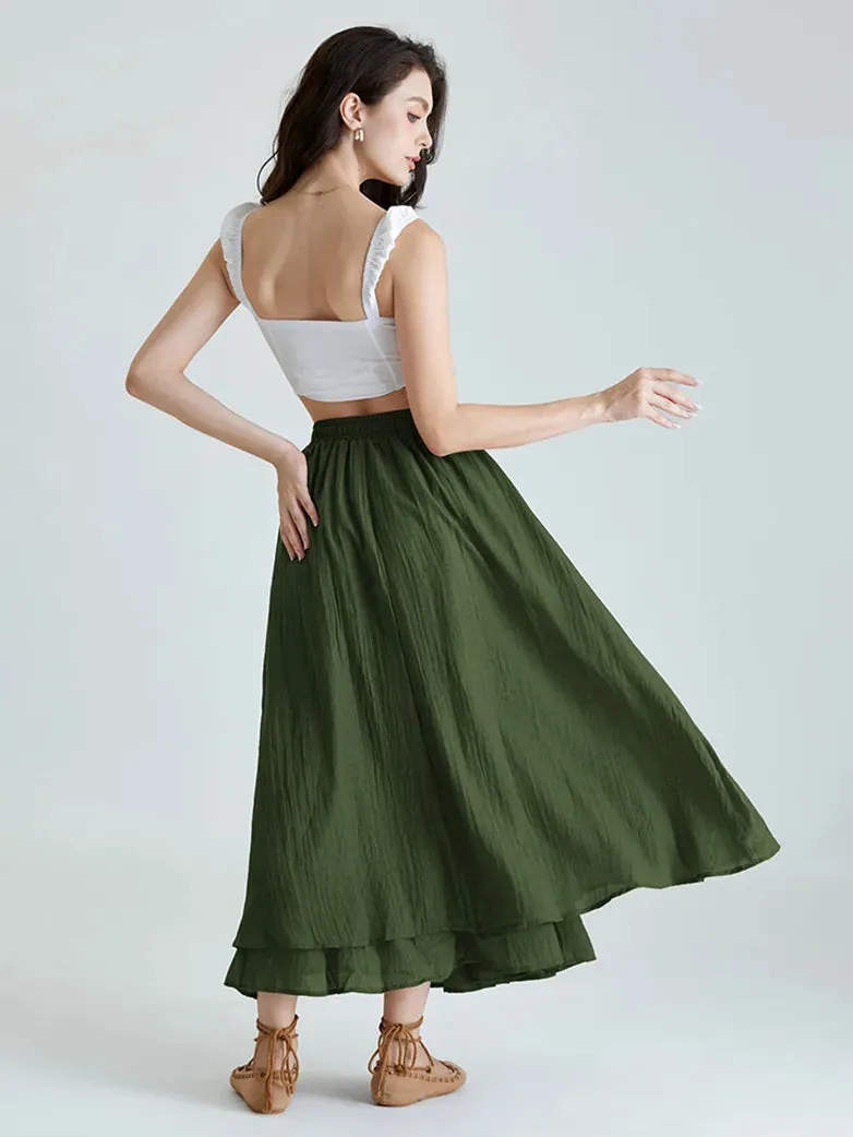 Women Renaissance Cotton Maxi Skirt 2-Layer Swing Skirts