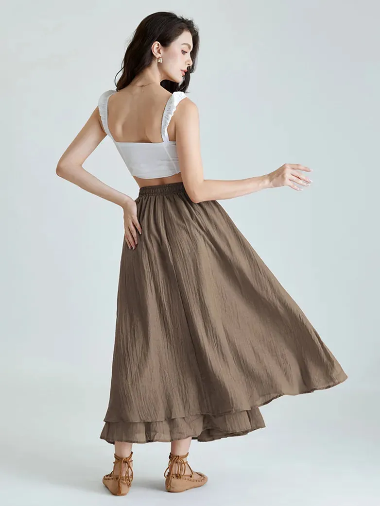 Women Renaissance Cotton Maxi Skirt 2-Layer Swing Skirts