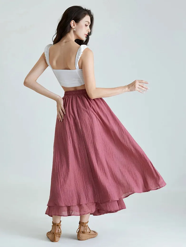 Women Renaissance Cotton Maxi Skirt 2-Layer Swing Skirts