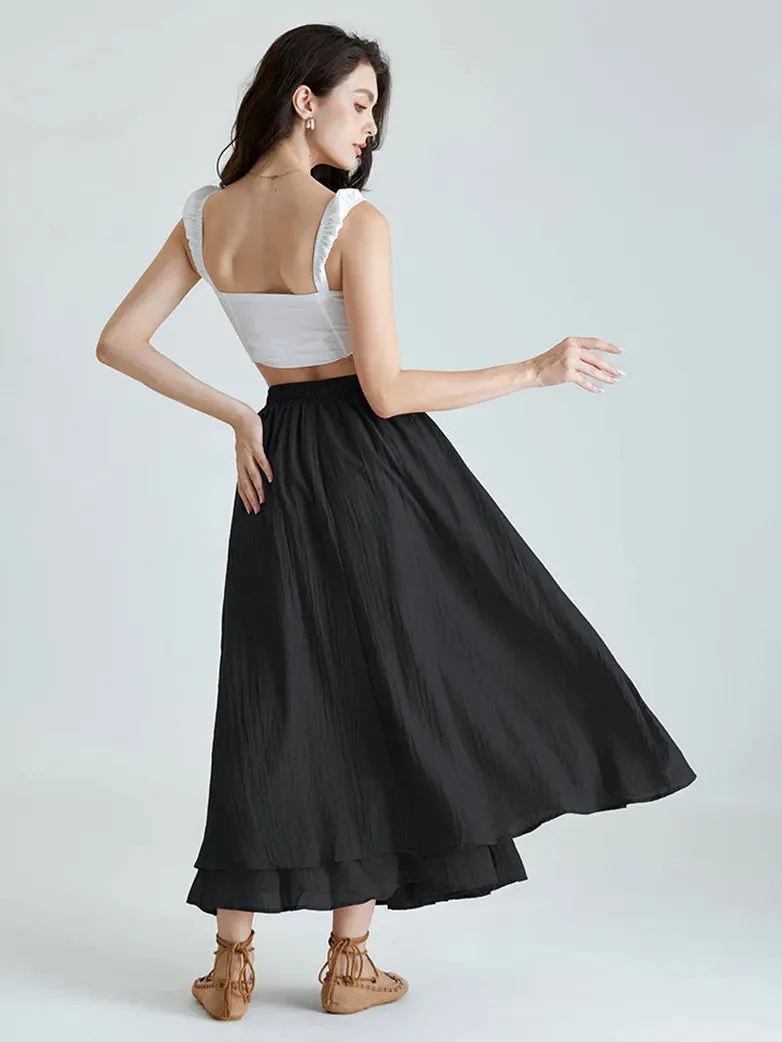 Women Renaissance Cotton Maxi Skirt 2-Layer Swing Skirts