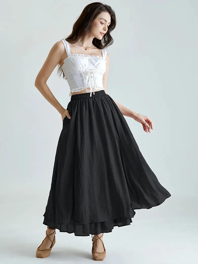 Women Renaissance Cotton Maxi Skirt 2-Layer Swing Skirts