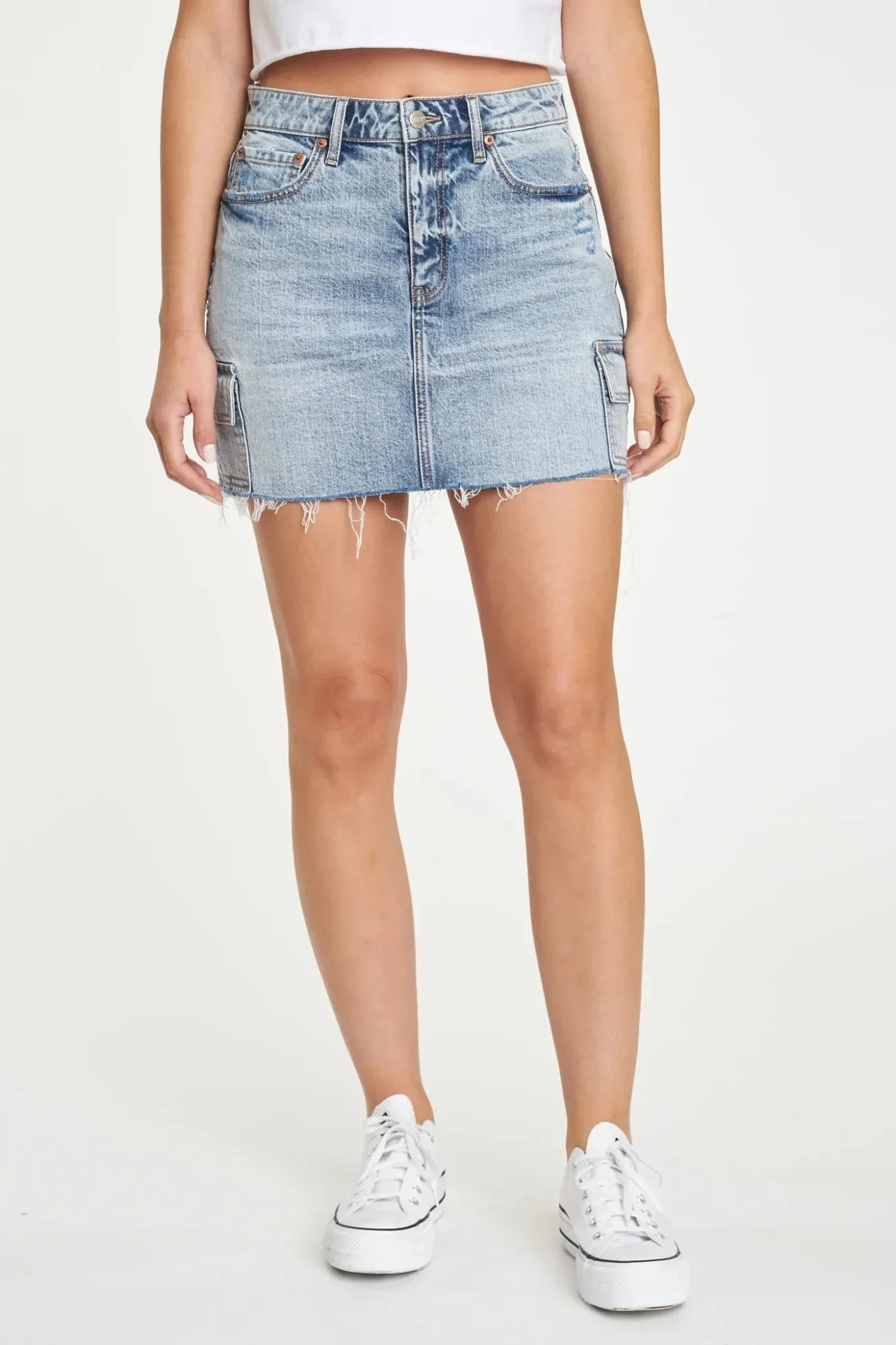 Women's Denim Cargo Mini Skirt | Light Wash