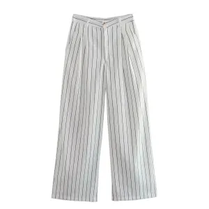 Women's Striped Loose Straight Trousers