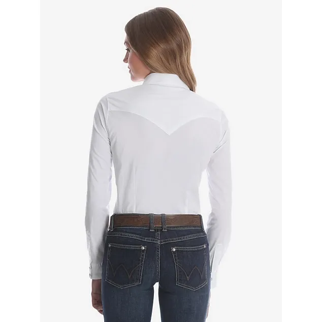 Womens WRANGLER® LONG SLEEVE ONE POINT FRONT AND BACK YOKES SOLID White TOP