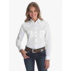 Womens WRANGLER® LONG SLEEVE ONE POINT FRONT AND BACK YOKES SOLID White TOP