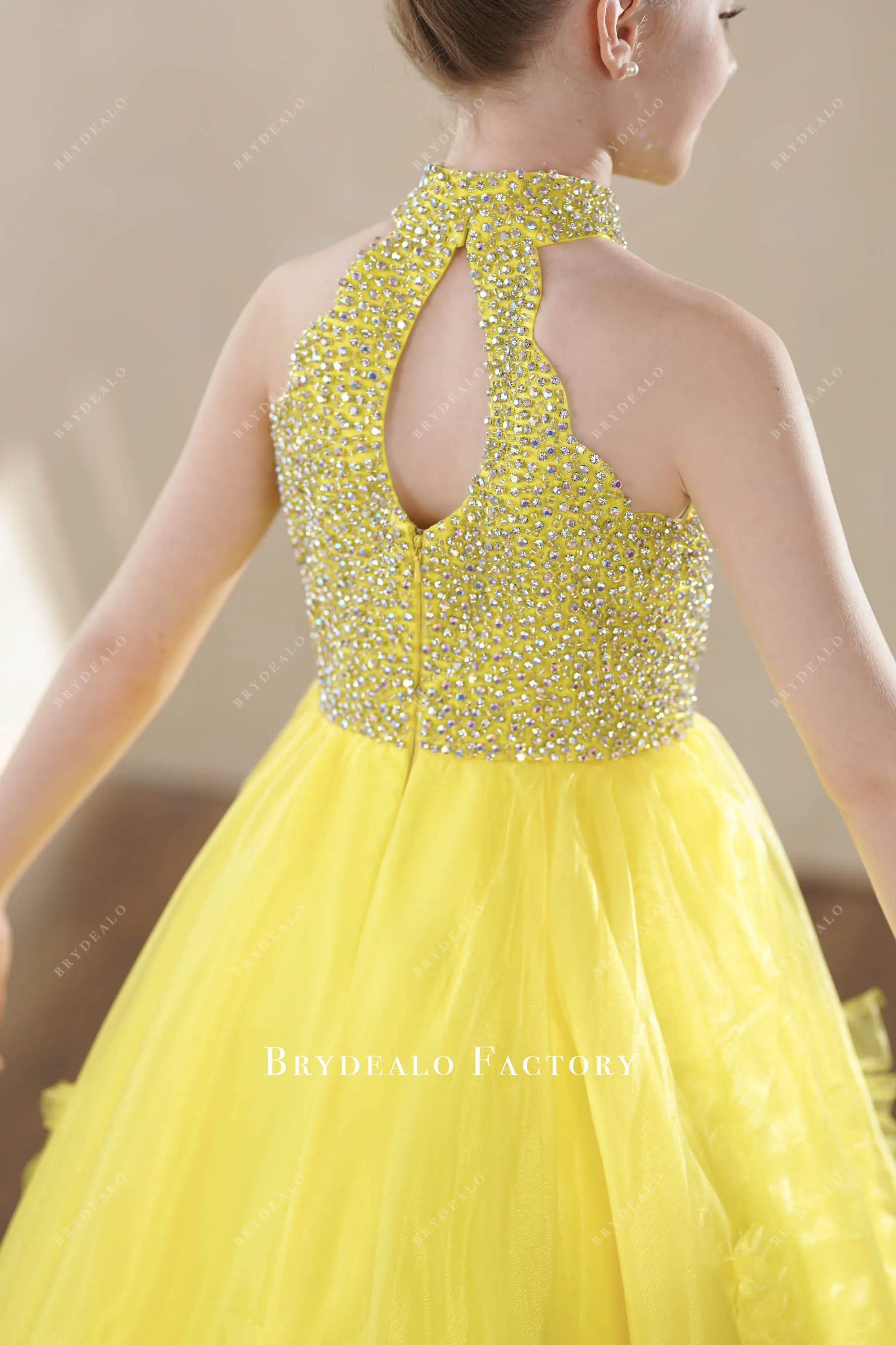 Yellow Organza Sparkly Sleeveless Little Girl Pageant Dress