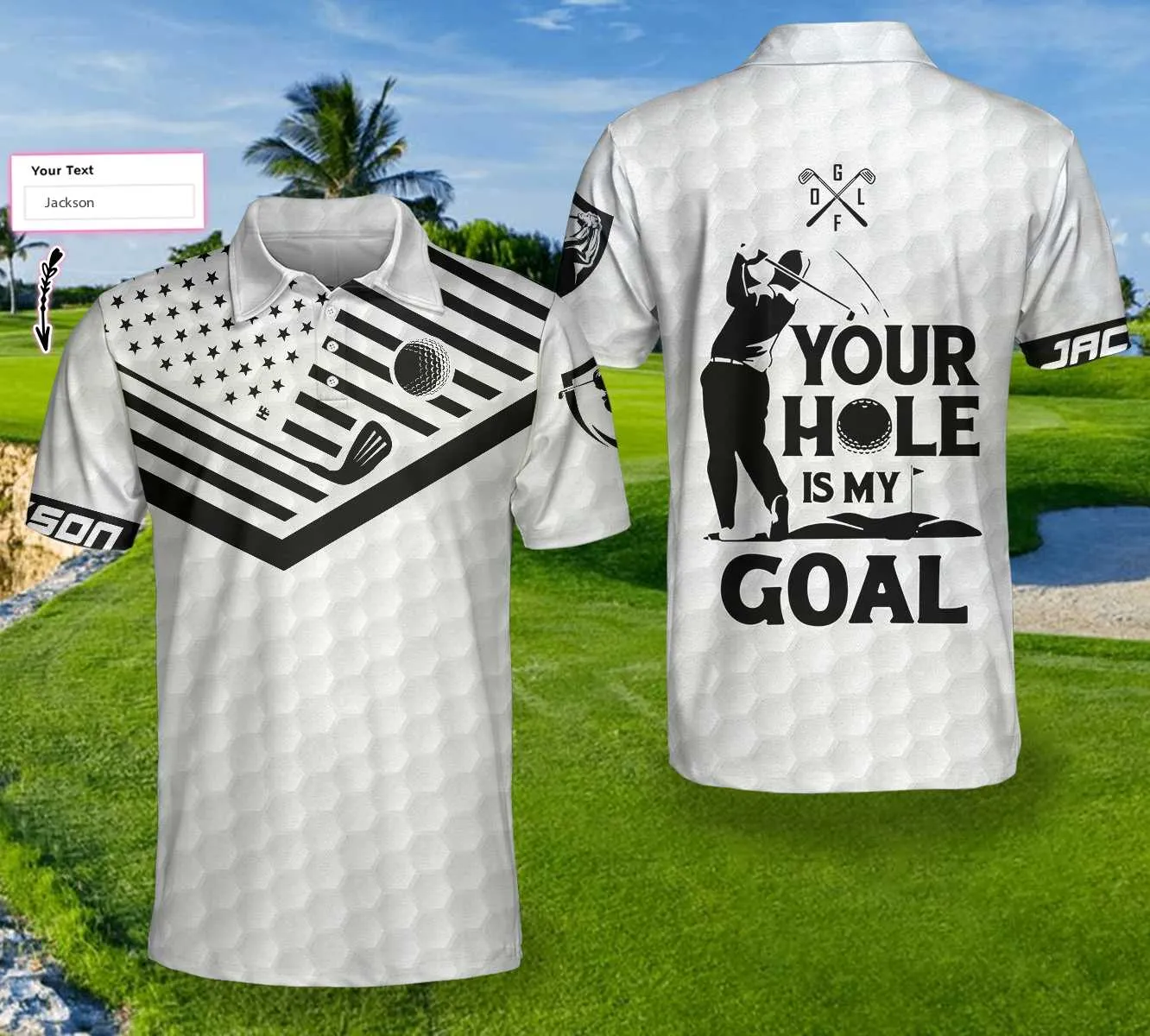 Your Hole Is My Goal White Ver Custom Polo Shirt, Personalized White American Flag Polo Shirt, Best Golf Shirt For Men Coolspod